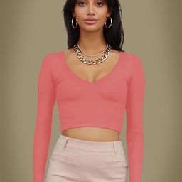 Dream Beauty Fashion Women V-Neck Fitted Crop Top-image-45