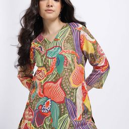 Anouk Rustic Floral Printed V-Neck Straight Kurti-picture-7