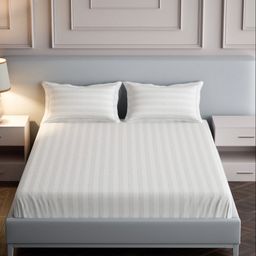 Mulberry Living White Striped 300 TC King Bedsheet with 2 Pillow Covers-53
