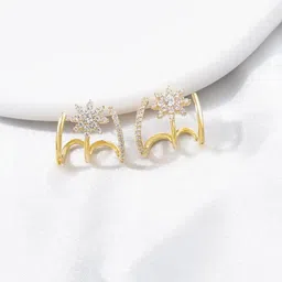 FIMBUL Gold-Plated Cubic Zirconia Studded Floral Shaped Studs-50