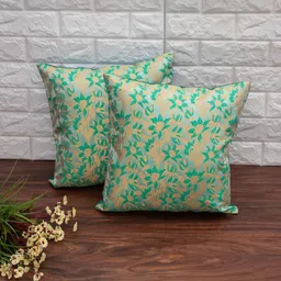 RoyalDeco Sea Green & Gold-Toned Set of 2 Ethnic Motifs Square Cushion Covers-image-49