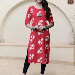 HERE&NOW Selection Of 2 Floral Printed Round Neck Straight Kurtas-picture-56