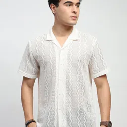 Global Republic Men Relaxed Fit Textured Cuban Collar Casual Shirt-image-12
