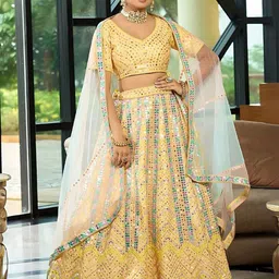 ODETTE Embellished Sequinned Semi-Stitched Lehenga & Unstitched Blouse With Dupatta-picture-3