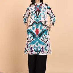 HERE&NOW Women Ikat Printed Pure Cotton Straight Kurta-image-30