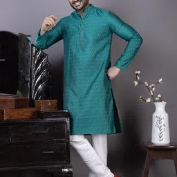 PulseIQ Men Jacquard Straight Kurtas-image-99