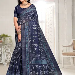 Fevinaa Ethnic Motifs Linen Blend Block Print Saree-43