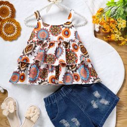 INCLUD Girls Printed Shoulder Straps Top With Shorts-image-67