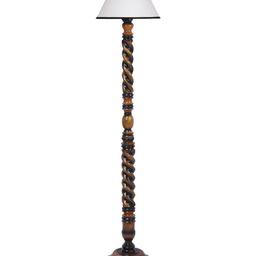 Devansh White & Black Cotton Conical Wooden Floor Lamp-20