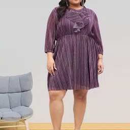 Sztori Plus Size Striped Puff Sleeve Fit & Flare Dress-image-78