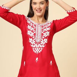 HERE&NOW Floral Embroidered Thread Work Thread Work Kurti-image-47