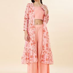 AKKRITI BY PANTALOONS Shoulder Straps Top With Plalazzo & Shrug-image-63