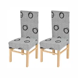 Yellow Weaves 2-Pcs Grey & Black Printed Stretchable Chair Covers-16