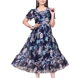 BAESD Floral Print Puff Sleeve Fit & Flare Midi Dress-picture-0