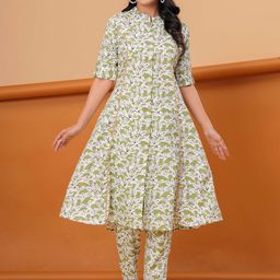 HEARTLOOM Women Ethnic Motifs Printed A-Line Kurta with Trousers-image-99