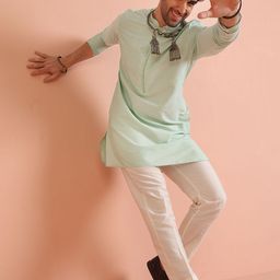 KISAH Mandarin Collar Straight Kurta With Trousers-image-15