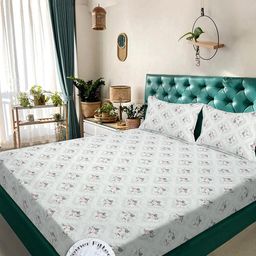 KLOTTHE Cream-Coloured Floral 300 TC King Bedsheet with 2 Pillow Covers-image-12