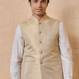 Tasva Pure Cotton Brocade Nehru Jacket-picture-42
