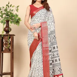 J 6 DESIGNER Geometric Printed Saree With Blouse Piece-picture-13