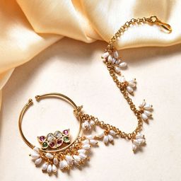 Voylla Gold-Plated Kundan Chained Nosepin-image-97