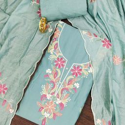 SAINOOR Embroidered Pure Silk Semi-Stitched Dress Material-image-42