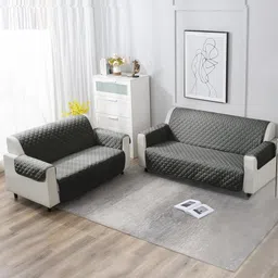 HOKIPO Solid Anchor Grey Polyester Quilted 5 Seater Sofa Cover Mat Protector-image-11