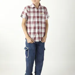 BEARSOUL Boys Tartan Checked Half Sleeves Cotton Casual Shirt-24