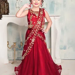 White Button Girls Embroidered Beads and Stones Ready to Wear Lehenga & Blouse With Dupatta-picture-8