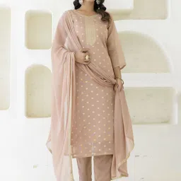 VredeVogel Women Floral Woven Design Straight Kurta with Trousers & Dupatta-picture-47