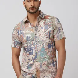 Mufti Men Spread Collar Abstract Printed Cotton Slim Fit Casual Shirt-image-8