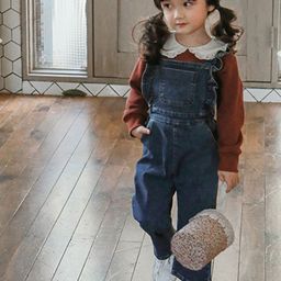 LULU & SKY Infant Girls Ruffle Detail Denim Dungaree-image-36