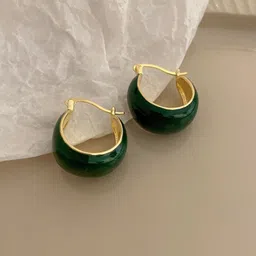 KRENOZ Gold-Plated Circular Shaped Enamelled Hoop Earrings-1