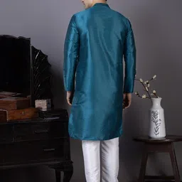 DEVOILER Men Angrakha Dupion Silk Kurta with Pyjamas-image-35