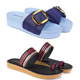 BERSACHE Women Set Of 2 One Toe Flats & Sliders-image-35