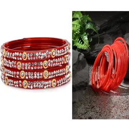 SOMIL Set of 16 Red Alloy Bangles-image-42