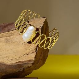 AMI Gold-Plated Pearls Beaded Cuff Bracelet-image-27