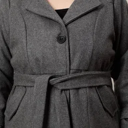 Athena Ample Plus Size Solid Longline Notched Lapel Woolen Overcoat image 2