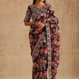 Mitera Floral Printed Embroidered Pure Georgette Saree-picture-16