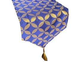 Pink Parrot Blue & Gold Printed Jacquard Silk Table Runner-image-66