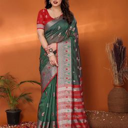 vj fashion Paisley Zari Linen Blend Saree-image-68