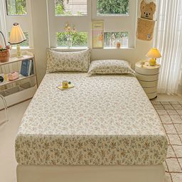 JC HOME Off White & Blue Floral 220 TC King Bedsheet with 2 Pillow Covers-image-78
