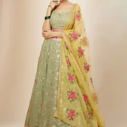 DIVASTRI Embroidered Sequinned Semi-Stitched Lehenga & Unstitched Blouse With Dupatta-image-53