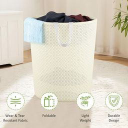Kuber Industries 2-Pc Beige Reusable Durable Foldable Lightweight Laundry Bags With Handle image 3