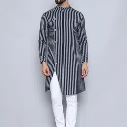 even Men Striped Flared Sleeves Thread Work Pathani Kurta-14