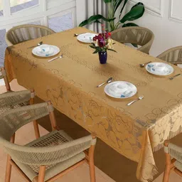 Homerz Brown Floral Cotton 4-Seater Table Cover-20