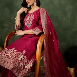 VredeVogel Women Woven Design Woven Design Kurta with Trousers & Dupatta-image-65