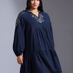 20Dresses Women Embroidered Raglan Puff Sleeve V-Neck Cotton Fit & Flare Mini Dress-image-12