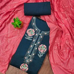 Panzora Floral Embroidered Thread Work Cotton Unstitched Dress Material-image-8