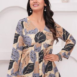 KALINI Women Floral Printed Cotton A-Line Top-image-97