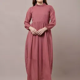 Bright Nex Gathered & Pleated Cuffed Sleeve Georgette Maxi Dress-picture-17
